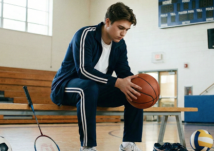 체육관에서 고민하는 학생